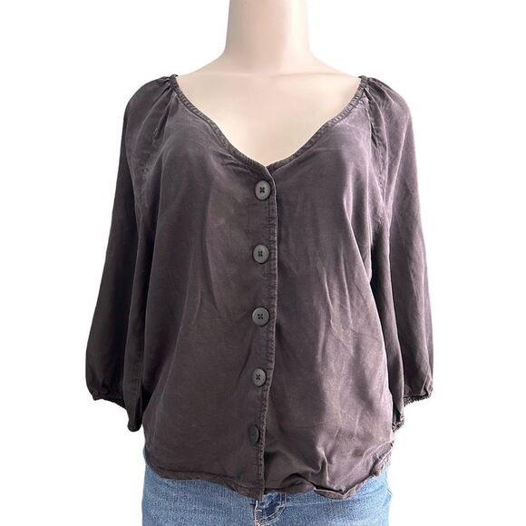 Sanctuary Mila Solid-Hued Black Lyocell Button Down Half Sleeve Top Size Medium - Picture 3 of 13